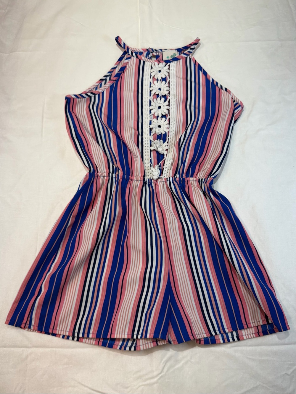Lily Bleu Pink & Blue Striped Halter Romper-kids